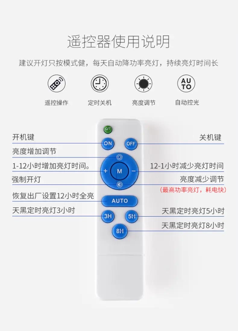 太陽能投光燈遙控器使用說明